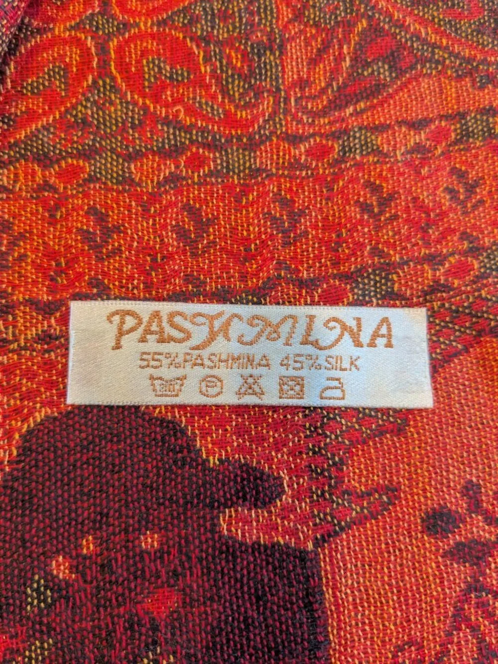 Pashmina Scarf Shawl Orange Rust Paisley Jamawar Jacquard Woven Fringe Wrap OS